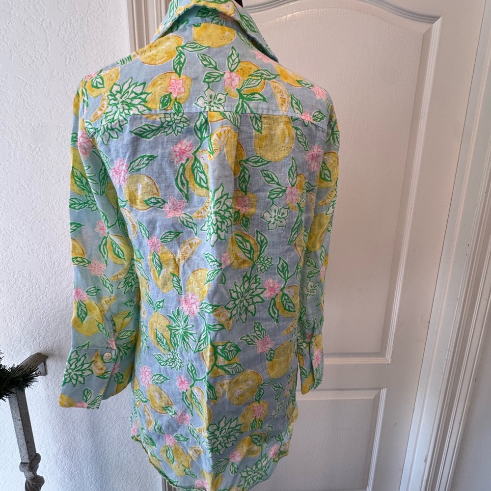 Lilly Pulitzer Sz XXS Riverlyn Pieced Print Tunic Bluette Make Lemonade in Linen - Picture 7 of 12